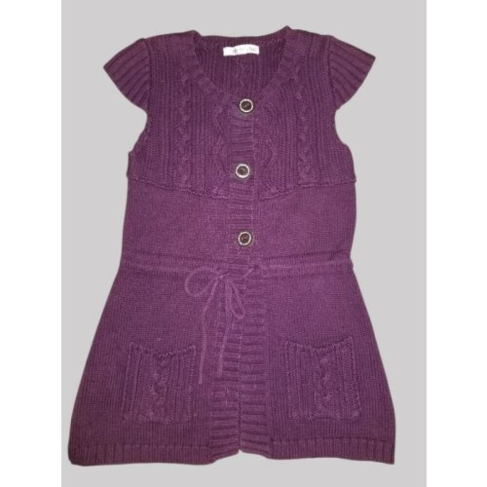 * SHRINKING VIOLET Purple Grape Short Sleeved Cardigan Tunic Sweater Girls 10-12
